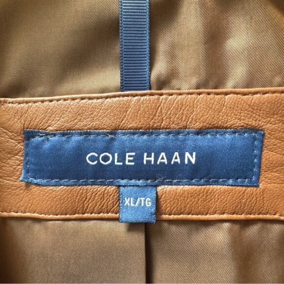 Cole Haan XL Single Breasted Wing Collar Lambskin Leather Jacket, Hickory - Picture 4 of 8